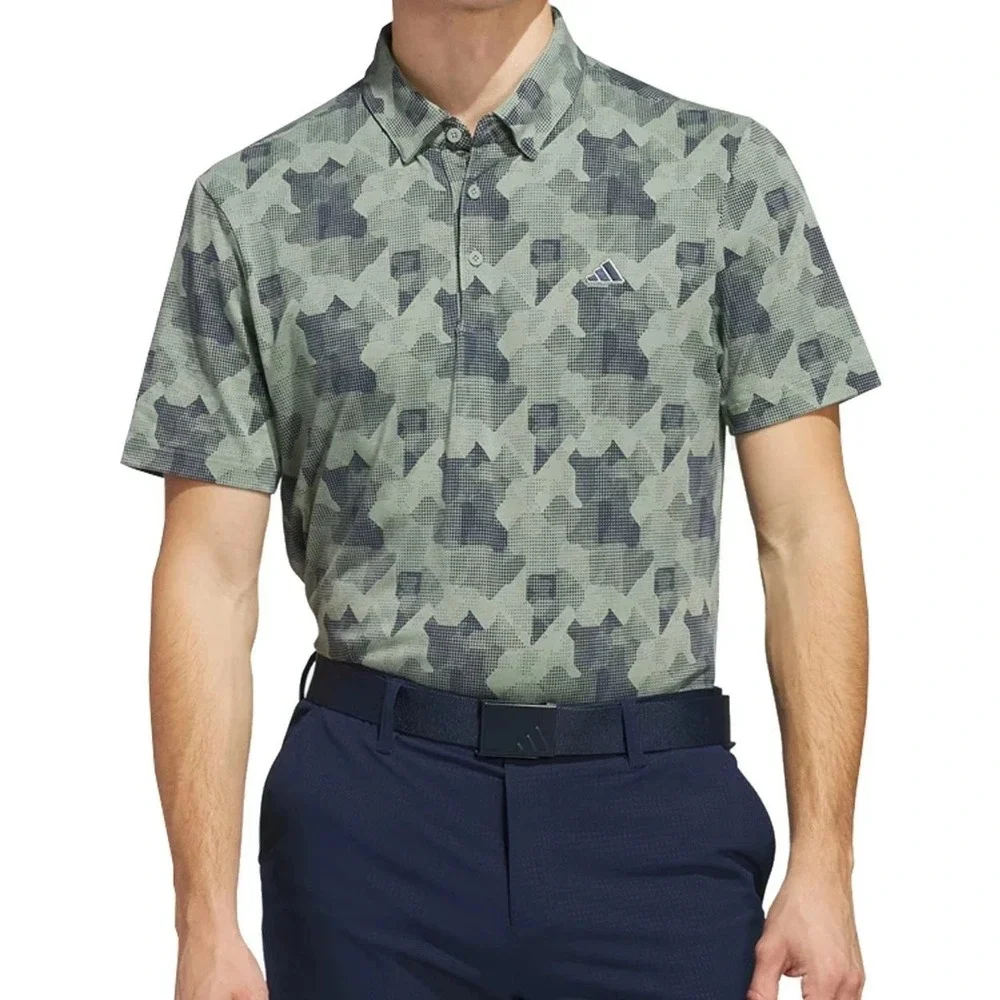 Adidas Golf Mens Digital Camo Polo Shirt Silver Green XL JF9024